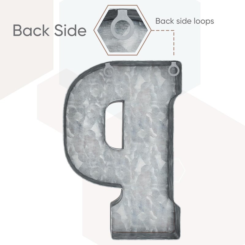 CraftyCrocodile 7" Galvanized Metal Letters for Wall Decor - 3D Letter P for Hanging & Free Standing - Decorative Rustic Alphabet Letters for the Living Room, Bedroom, Kitchen - Image 3